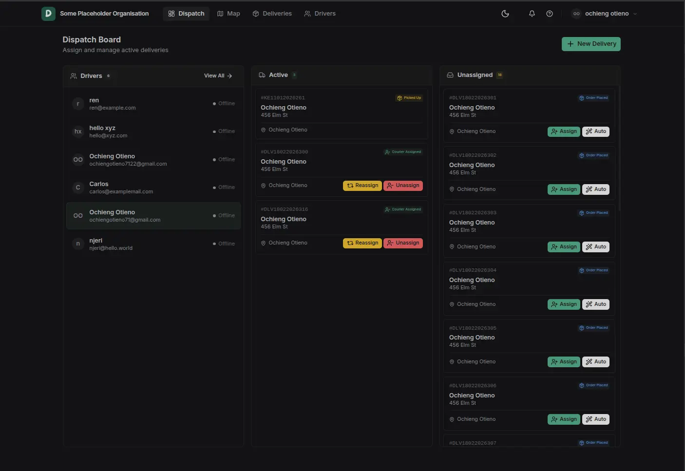Dispatcher dashboard screenshot